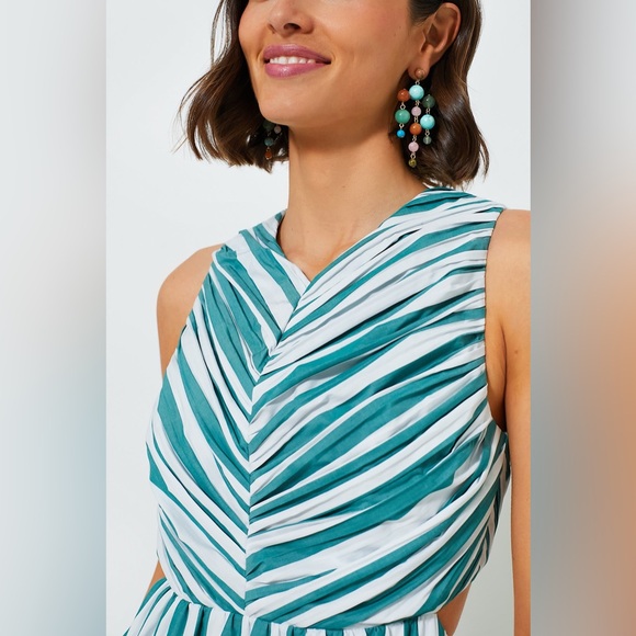 NWT Hunter Bell Midi Dress Emerald Stripe Kathleen Dress Cutout Back Size 6 - Picture 3 of 13
